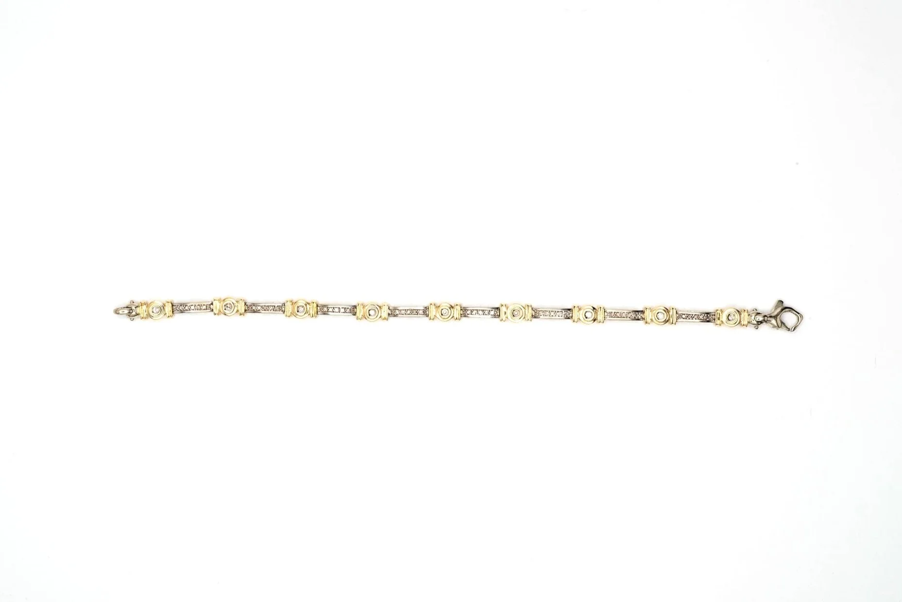 (T)White Yellow Gold Round Brilliant Cut Diamond Tennis Bracelet