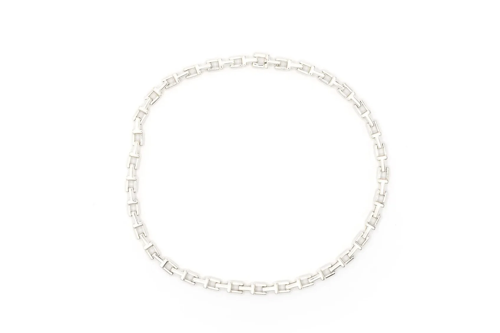 (T)Sterling Silver Tiffany & Co. T Link Designer Necklace