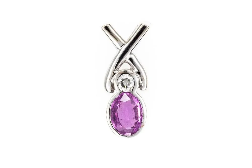(T)White Gold Diamond Pink Sapphire Slider Pendant