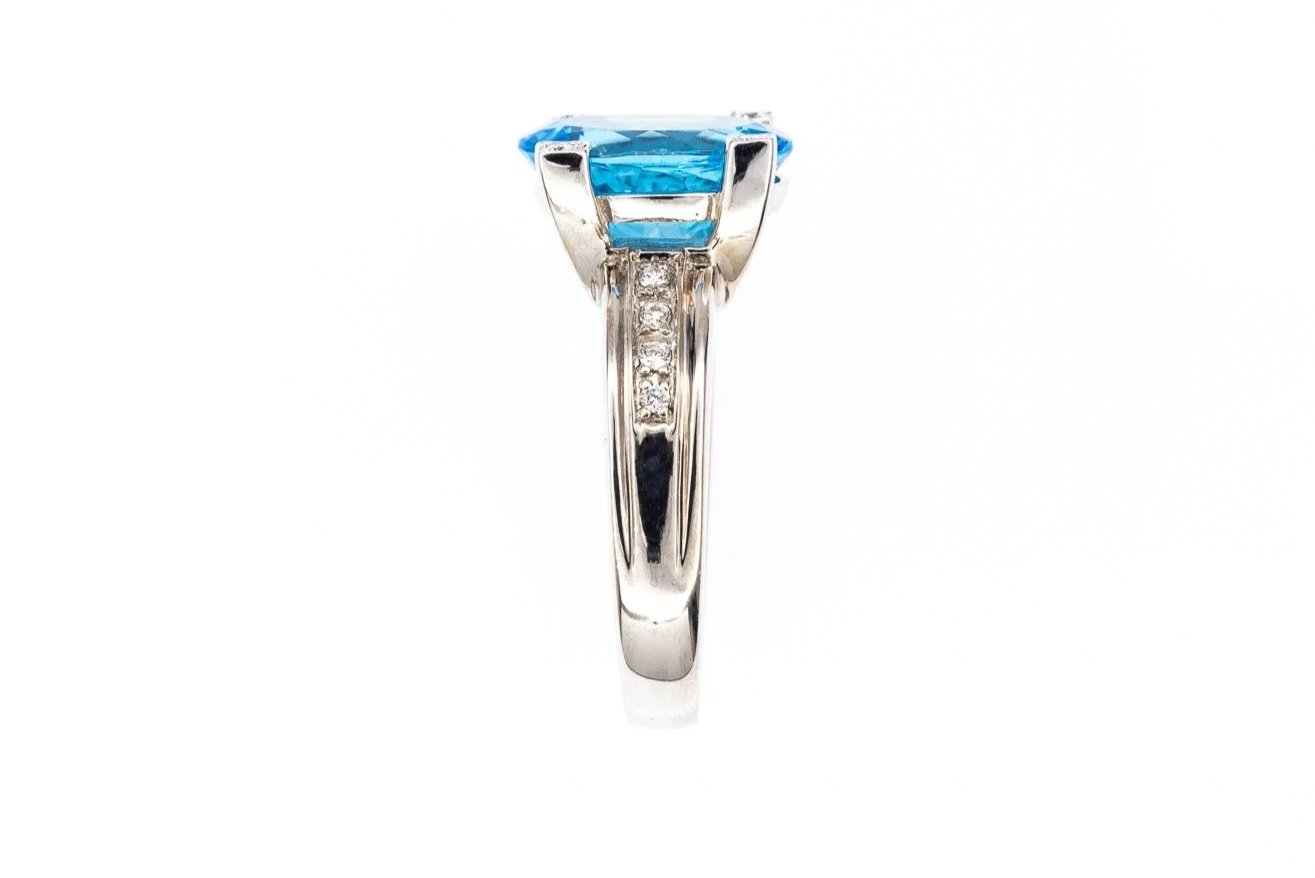 (S)White Gold Diamond Blue Topaz Gemstone Ring