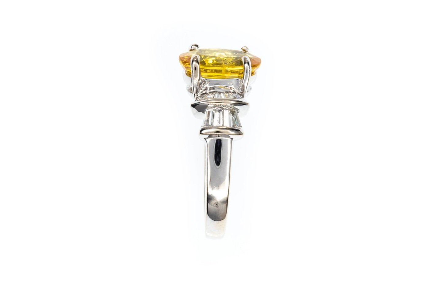 (S)White Gold Tapered Baguette Cut Diamond Yellow Sapphire Gemstone Ring