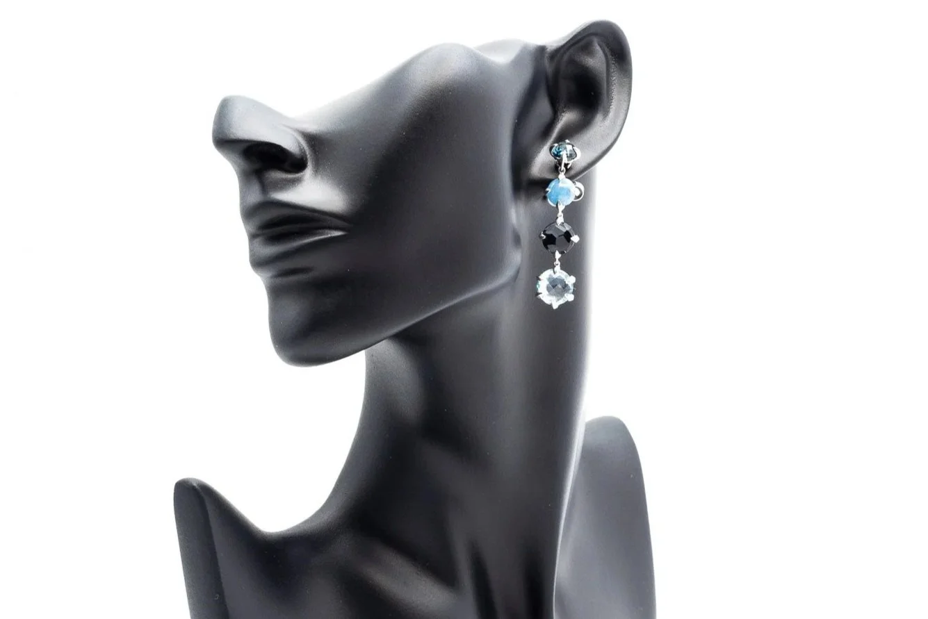 (F)Sterling Silver Aquamarine Blue Topaz Drop Dangle David Yurman Stud Earrings