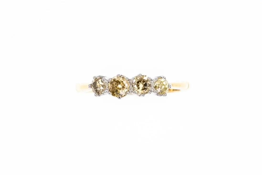 (T)Yellow White Gold Old Mine Cut Antique Four Stone Multi Diamond Ring