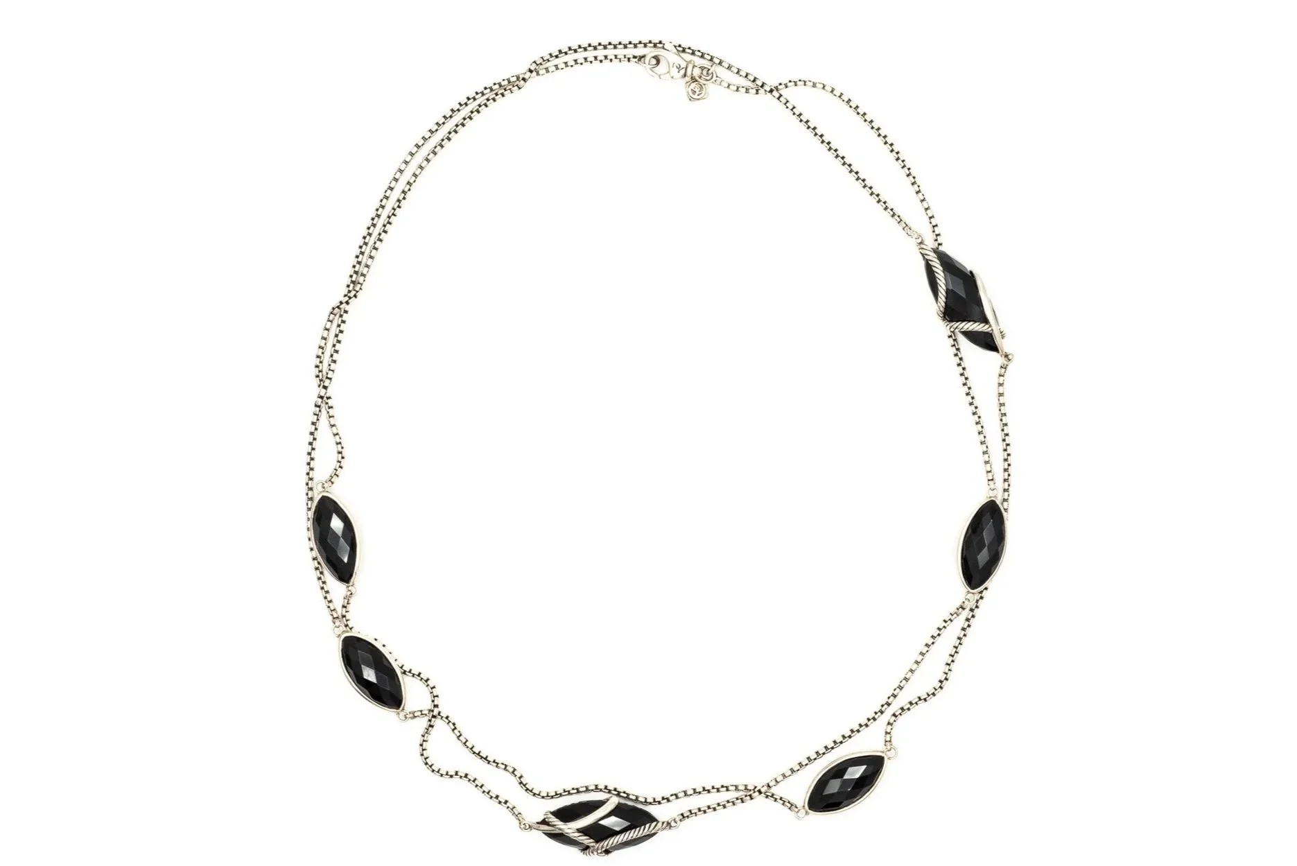 (T)Sterling Silver Black Onyx David Yurman Designer Station Necklace