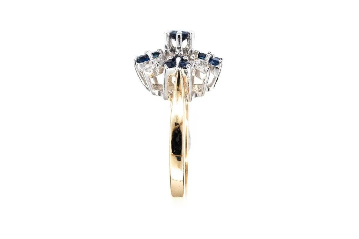 (S)Yellow White Gold Diamond Sapphire Gemstone Cluster Ring