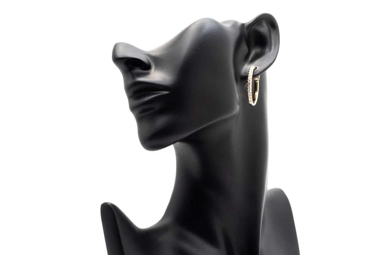 (F)Yellow Gold Round Brilliant Cut Diamond Hoop Earrings