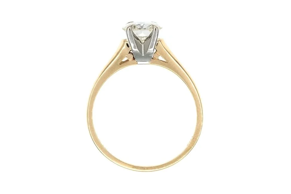 (F)Yellow White Gold Solitaire Round Brilliant Cut Diamond Engagement Ring
