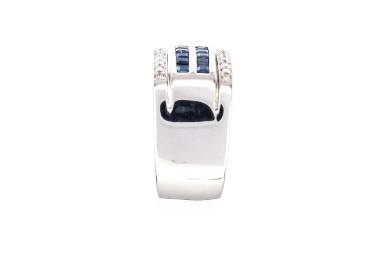(S)White Gold Sapphire Diamond Men's Band