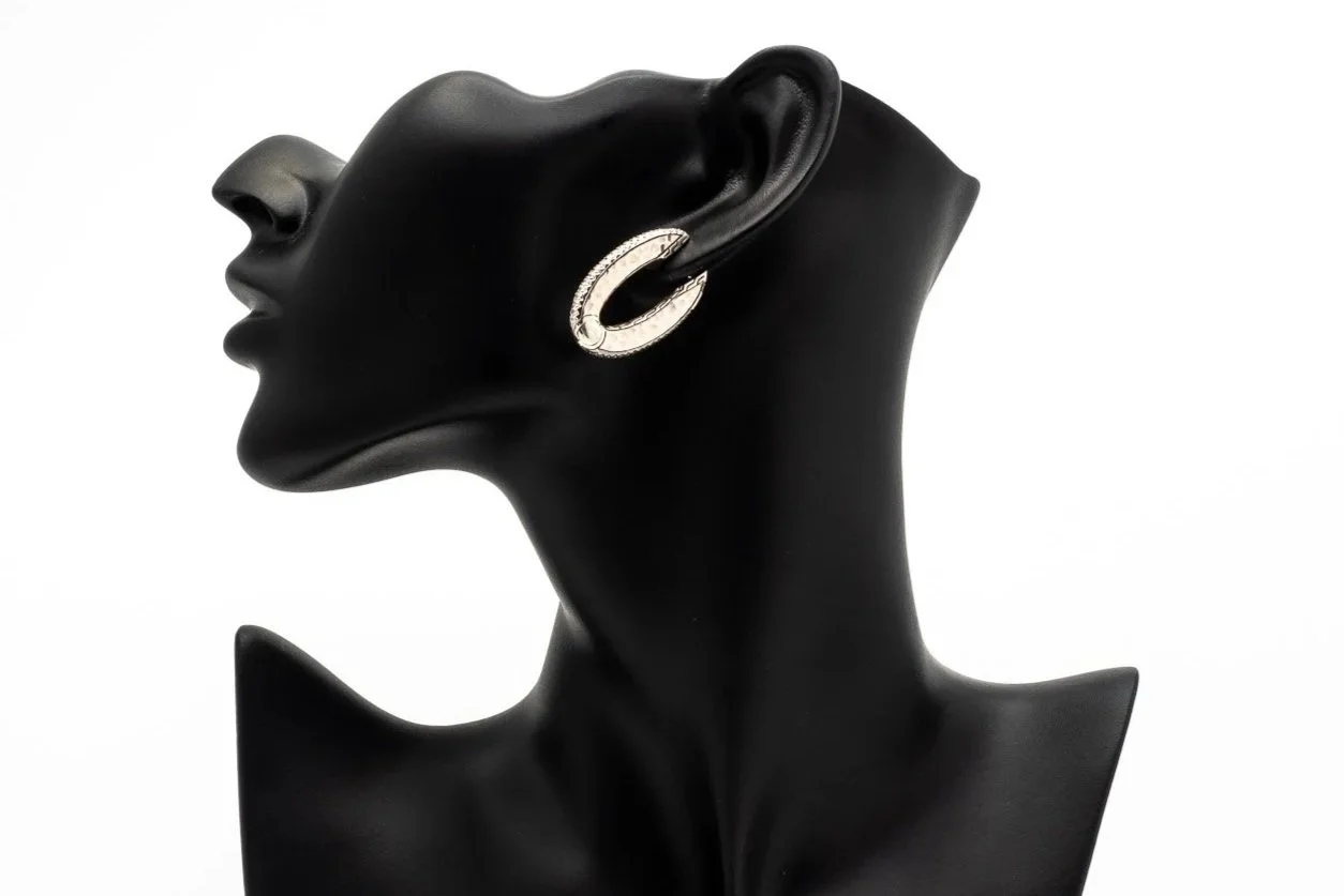 (S)Sterling Silver Diamond Sapphire John Hardy Hoop Earrings