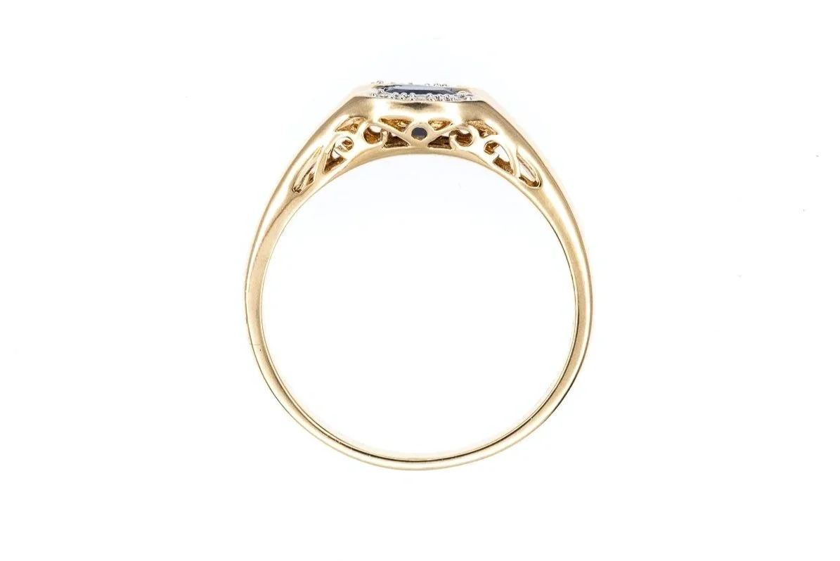 (F)Yellow Gold Diamond Sapphire Gemstone Ring