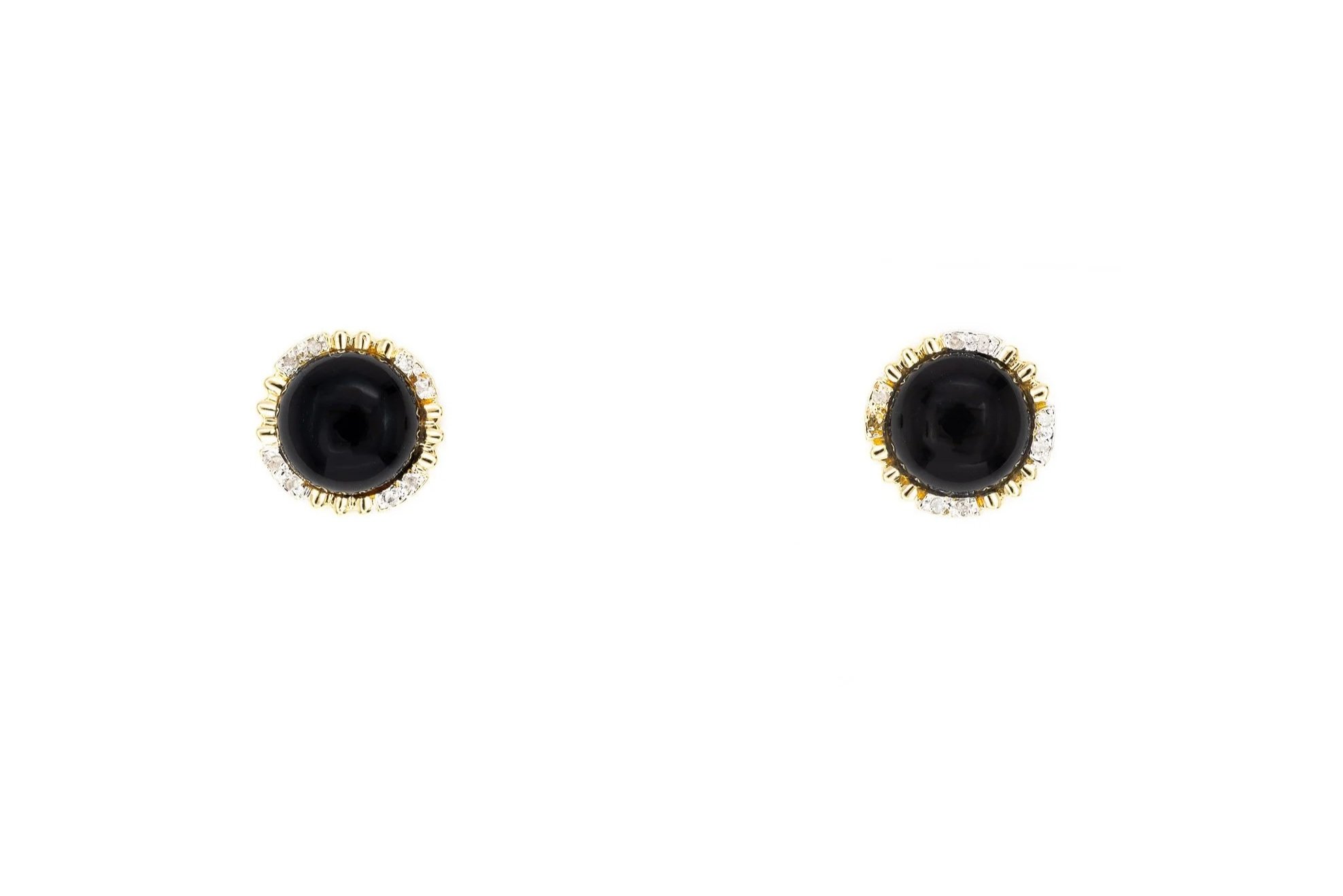 (T)Yellow Gold Diamond Black Onyx Stud Earrings