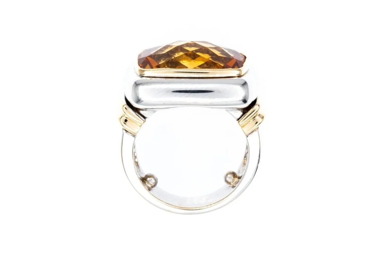 (F)White Yellow Gold Solitaire Citrine Gemstone Ring