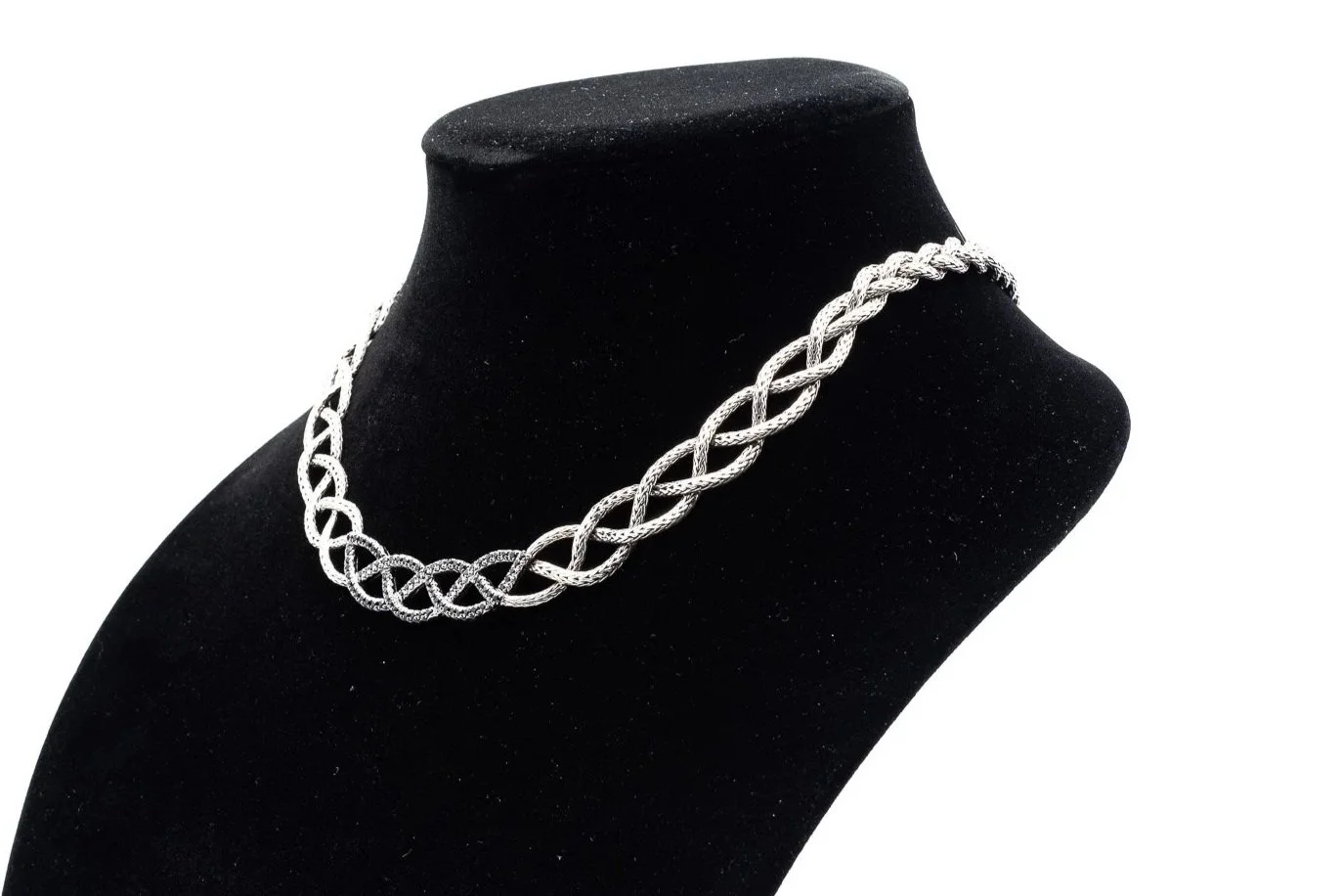 (S)Sterling Silver Black Spinel John Hardy Designer Weave Necklace