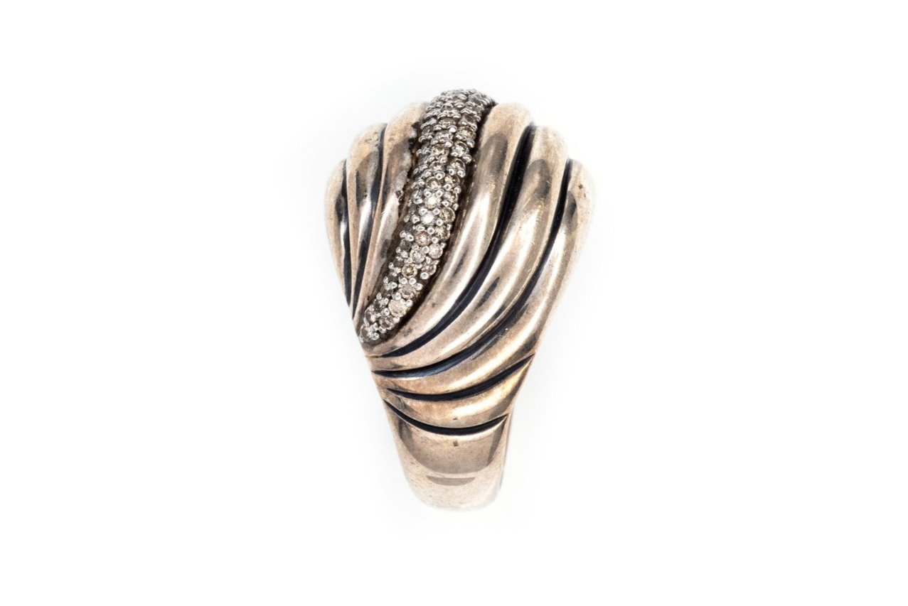 (S)Sterling Silver Diamond David Yurman Designer Ring