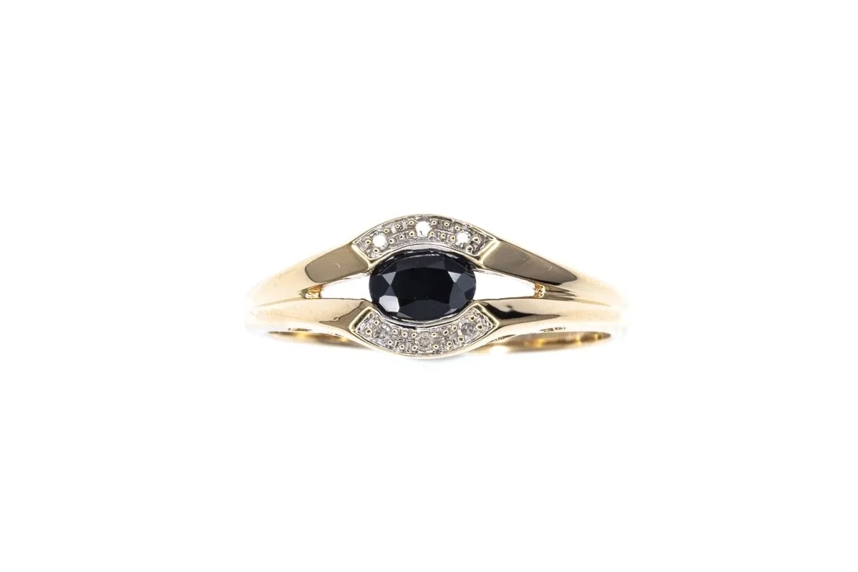 (T)Yellow Gold Diamond Sapphire Gemstone Ring