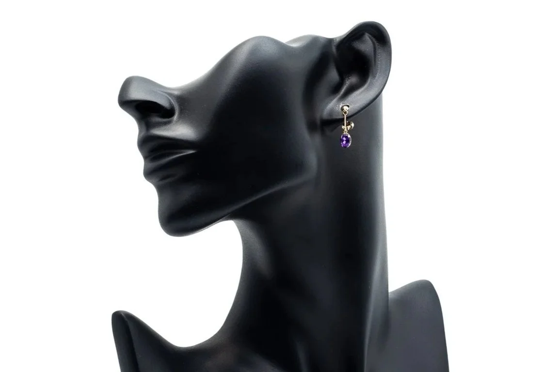 (F)Yellow Gold Solitaire Amethyst Drop Dangle Stud Earrings