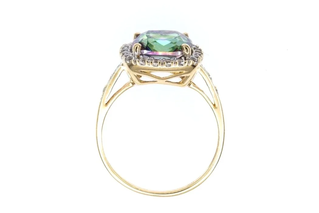 (F)Yellow Gold Diamond Mystic Topaz Gemstone Ring
