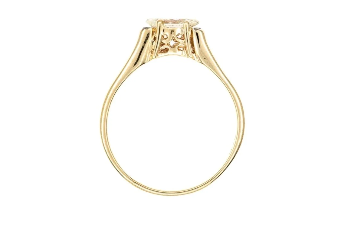 (F)Yellow Gold Round Marquise Brilliant Cut Diamond Engagement Ring