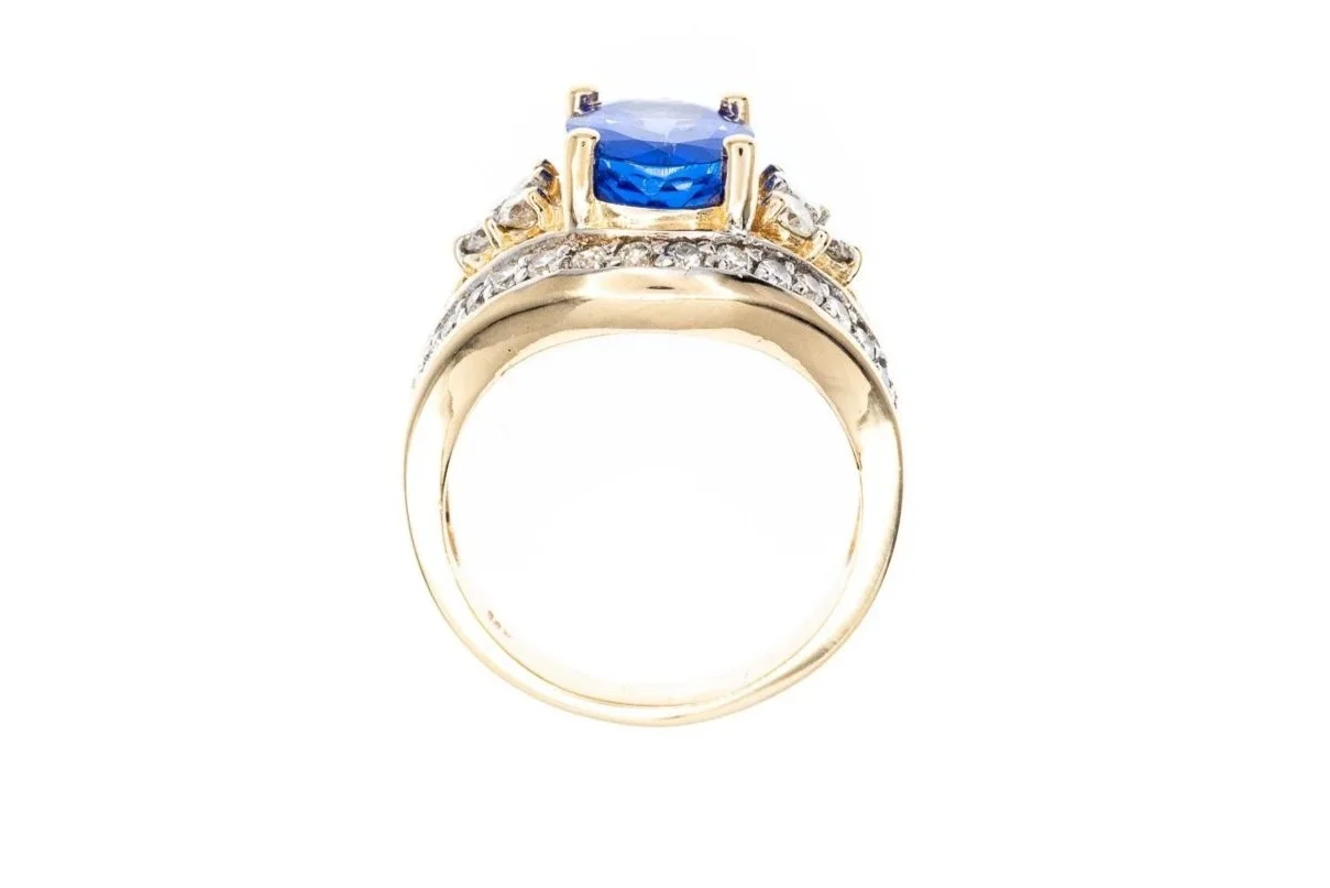 (F)Yellow Gold Diamond Tanzanite Gemstone Ring