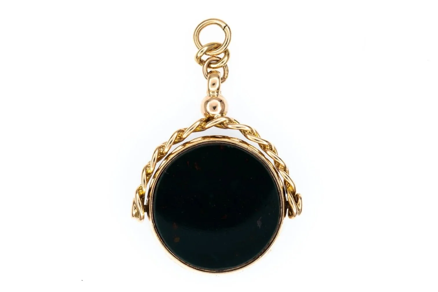 (T)Yellow Gold Carnelian Bloodstone Double Sided Seal Pendant
