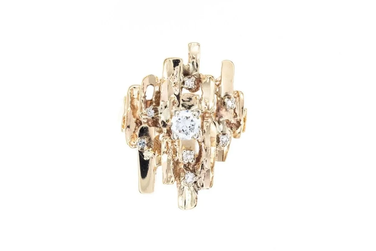 (T)Yellow White Gold Multi Diamond Organic Ring