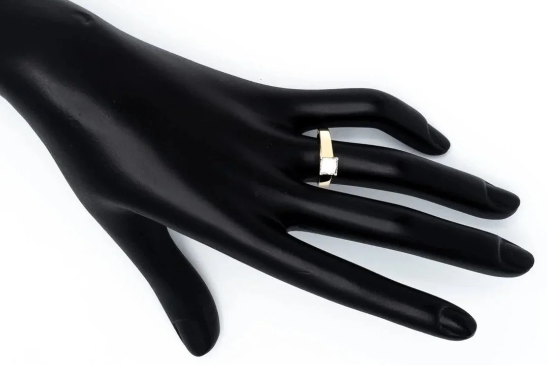 (H)Yellow Gold Solitaire Princess Cut Diamond Engagement Ring