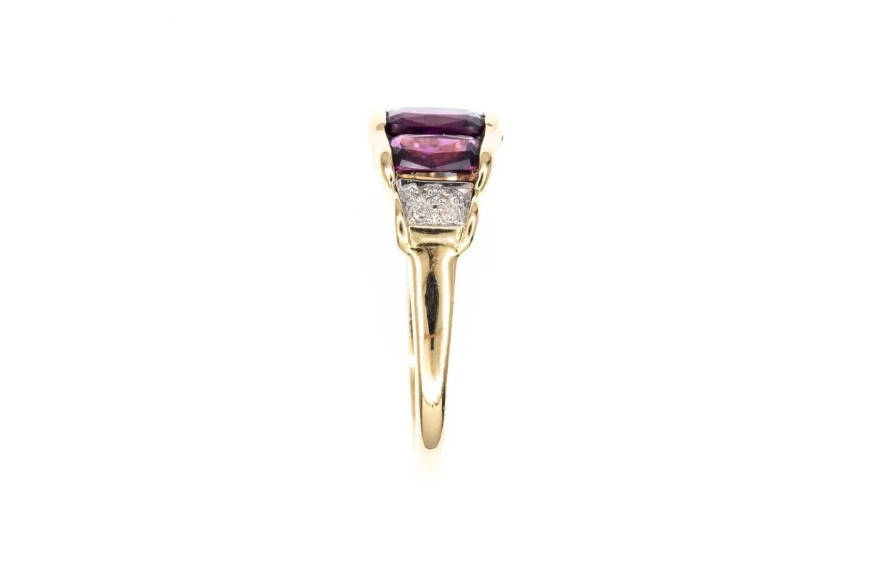 (S)Yellow Gold Diamond Rhodolite Garnet Gemstone Ring