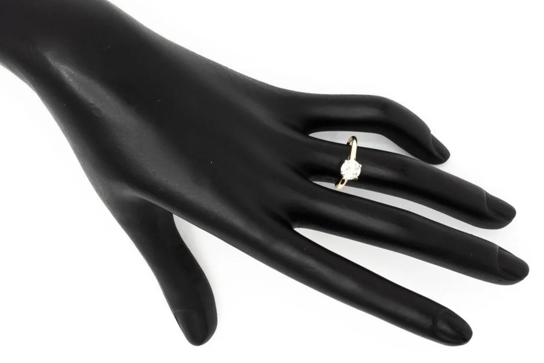 (H)Yellow White Gold Solitaire Round Brilliant Cut Diamond Engagement Ring