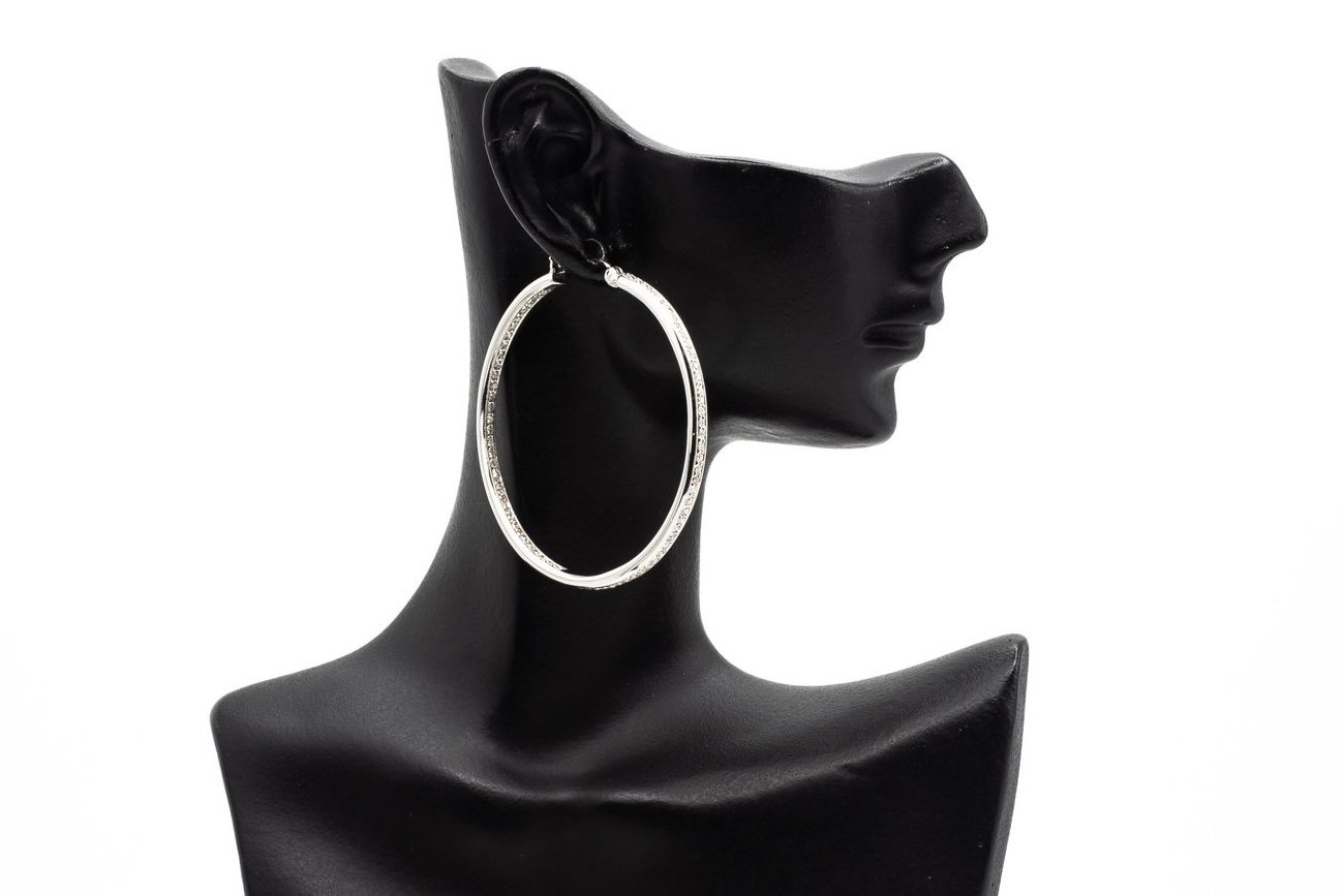 (S)White Gold Round Brilliant Cut Inside Outside Hoop Earrings