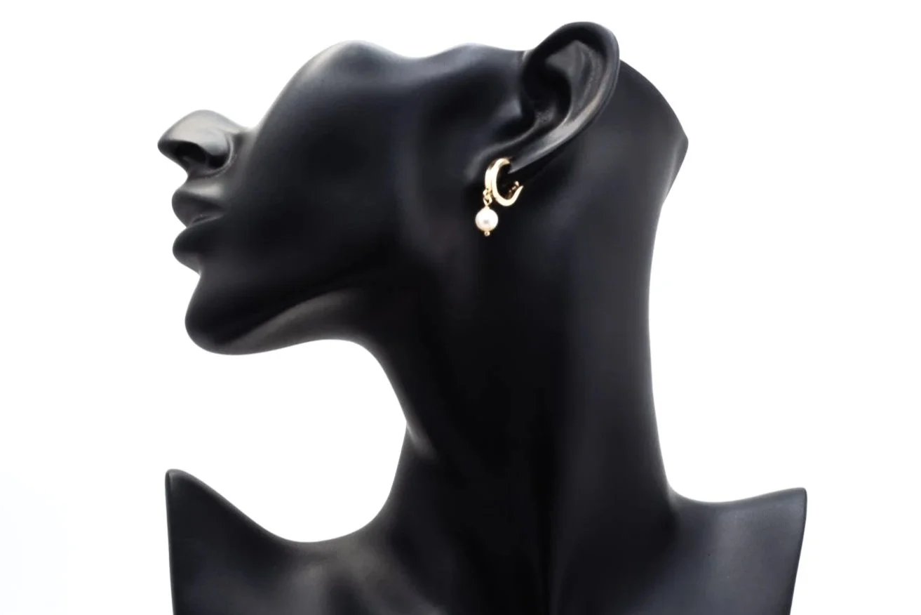 (S)Yellow Gold Freshwater Cultured Pearl Hoop Stud Earrings