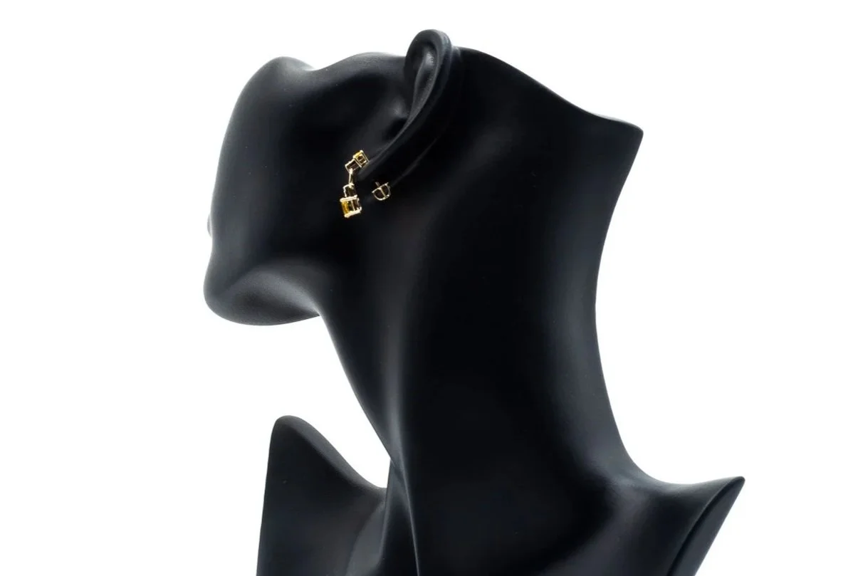 (B)Yellow Gold Diamond Yellow Sapphire Drop Dangle Stud Earrings