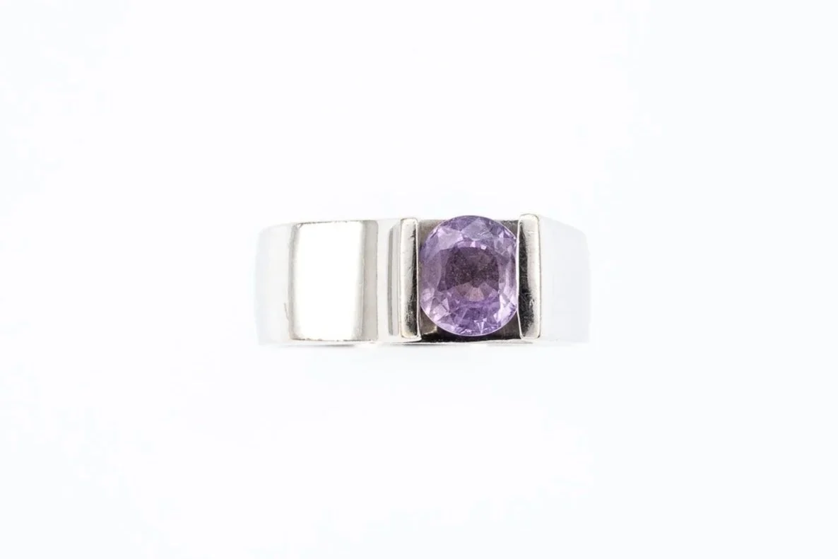 (T)White Gold Solitaire Kunzite Gemstone Ring