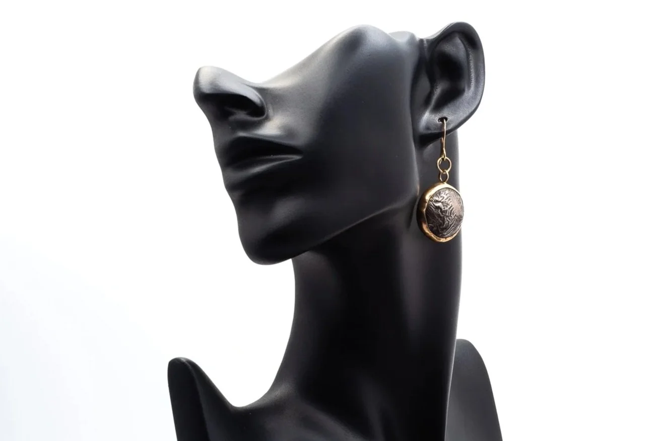 (F)Yellow Gold Oxidized Sterling Silver Drop Dangle Shepherd Hook Earrings