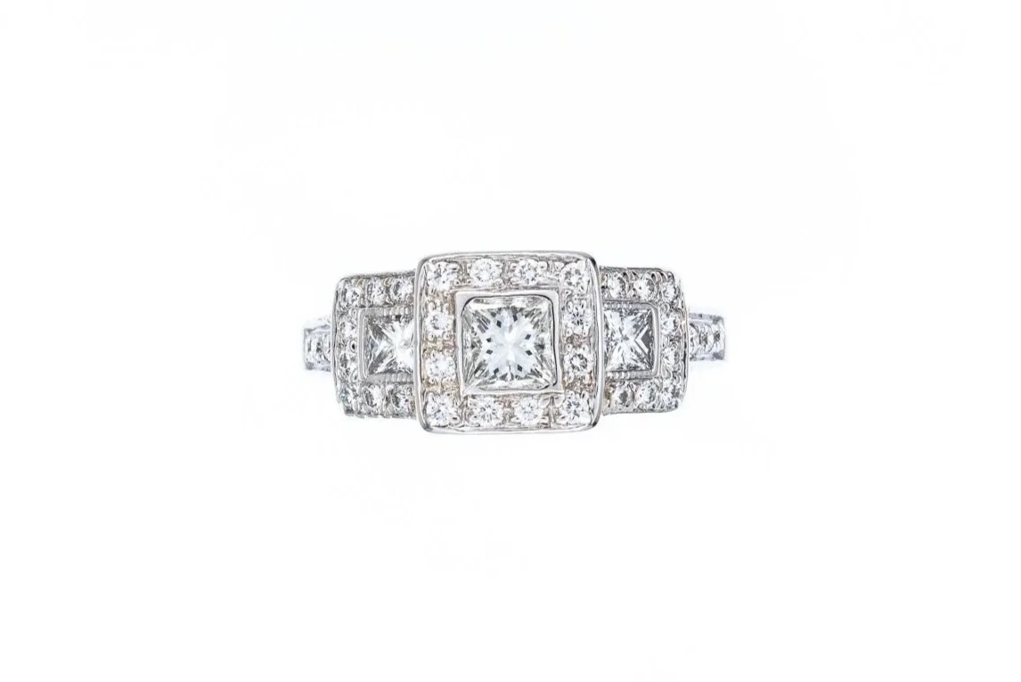 (T)White Gold Princess Cut Multi Diamond Ring