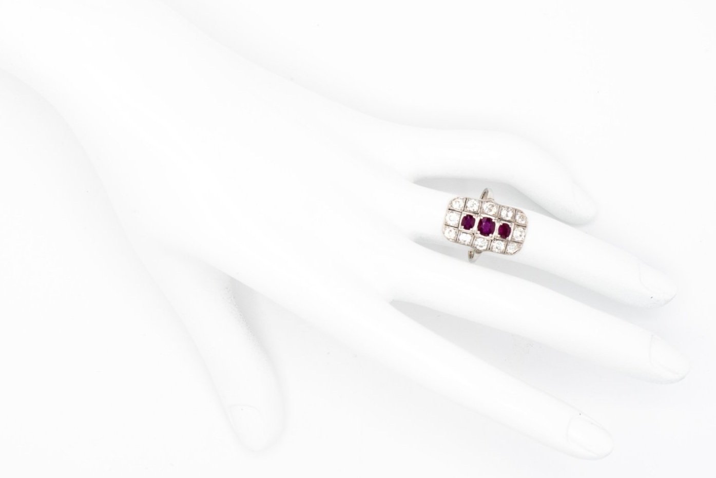 (H)White Gold Old Mine Old European Cut Diamond Untreated Ruby Gemstone Ring