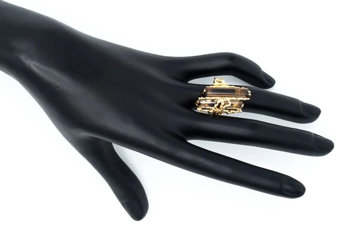 (H)Yellow Gold Smoky Quartz Organic Gemstone Ring