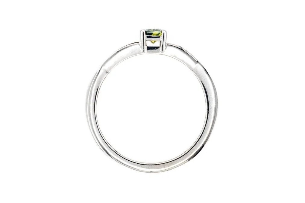 (F)White Gold Solitaire Green Sapphire Gemstone Ring