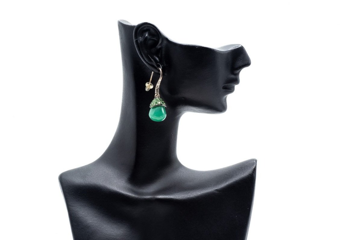 (S)Sterling Silver Aventurine Quartz Tsavorite Garnet John Hardy Drop Dangle Earrings