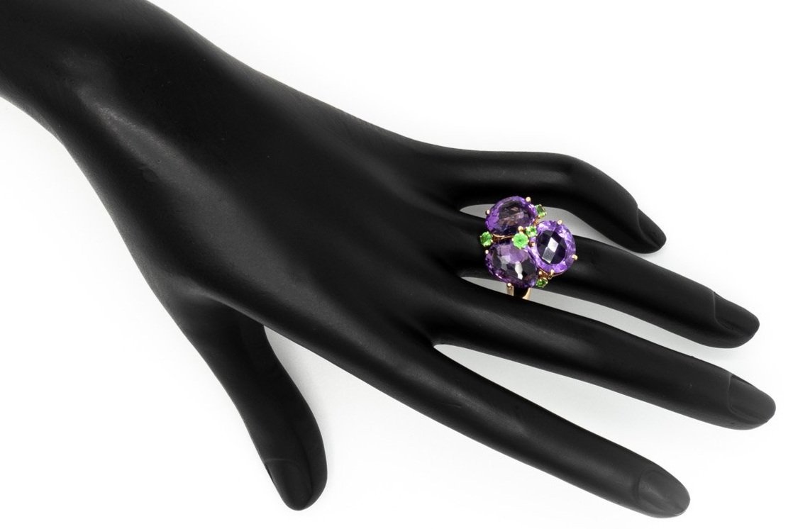 (H)Rose Gold Amethyst Tsavorite Garnet Gemstone Ring