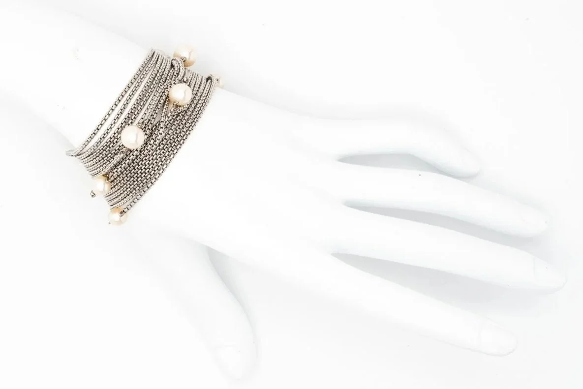 (H)Sterling Silver Freshwater Cultured Pearl David Yurman Designer Bracelet