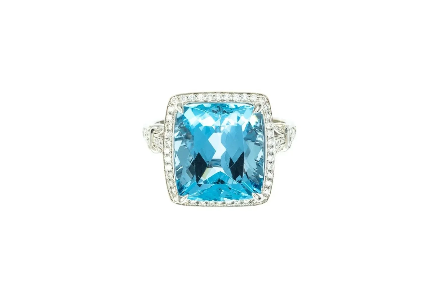 (T)White Gold Aquamarine Diamond Simon G Designer Ring
