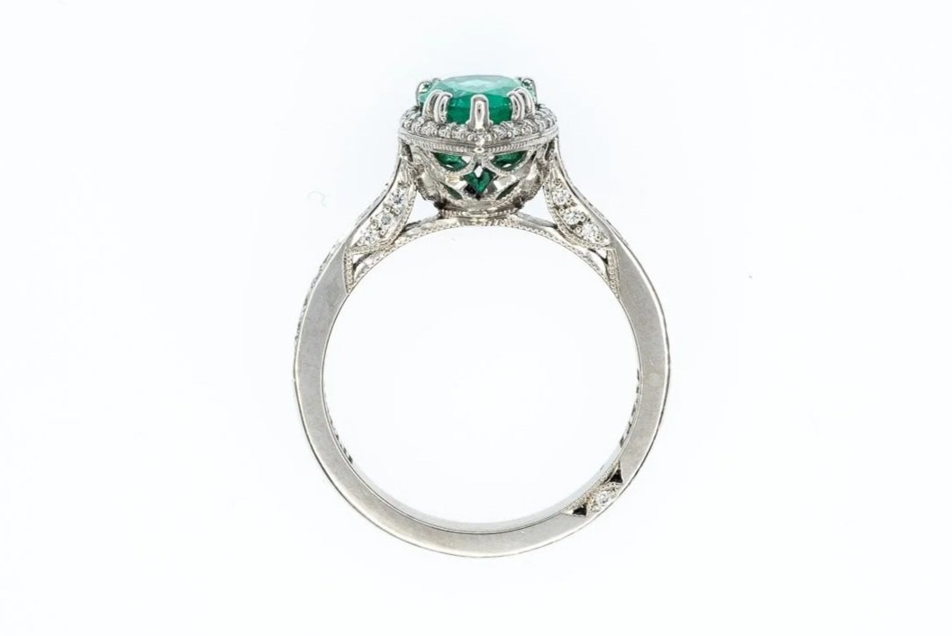 (F)Platinum Diamond Emerald Tacori Designer Ring