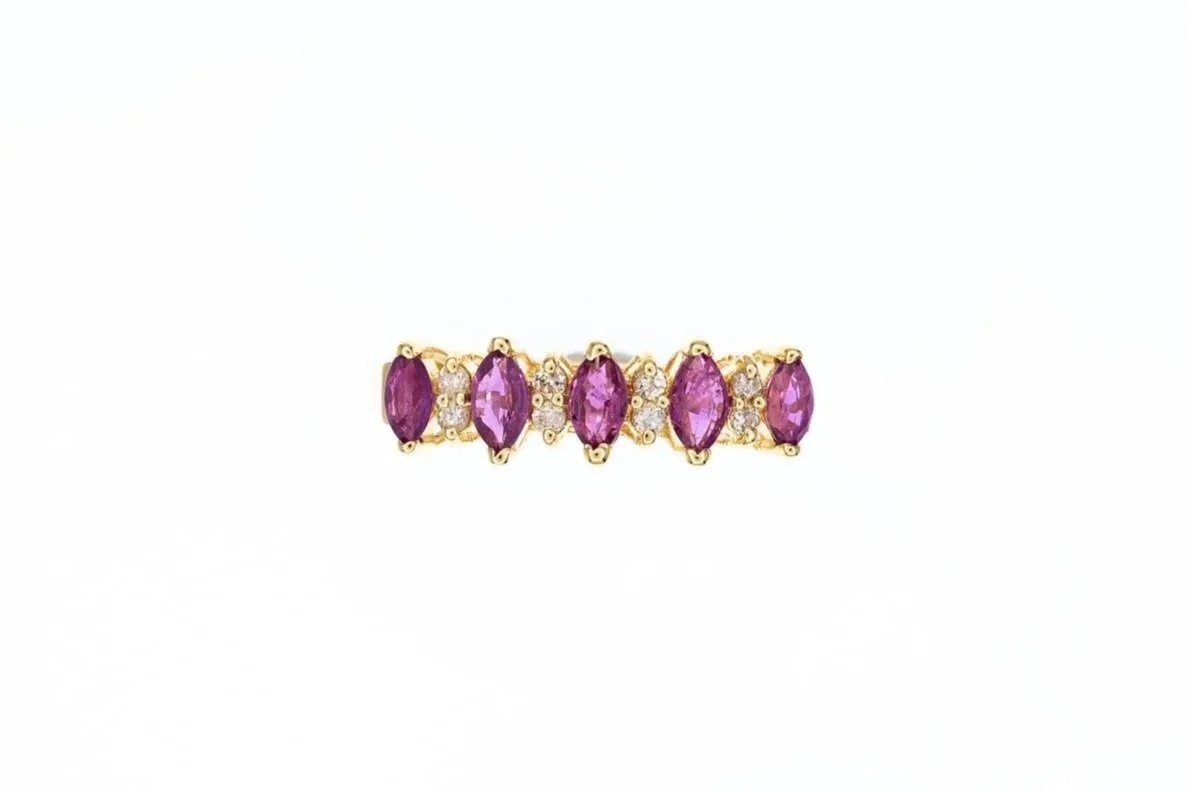 (T)Yellow Gold Diamond Pink Sapphire Gemstone Ring