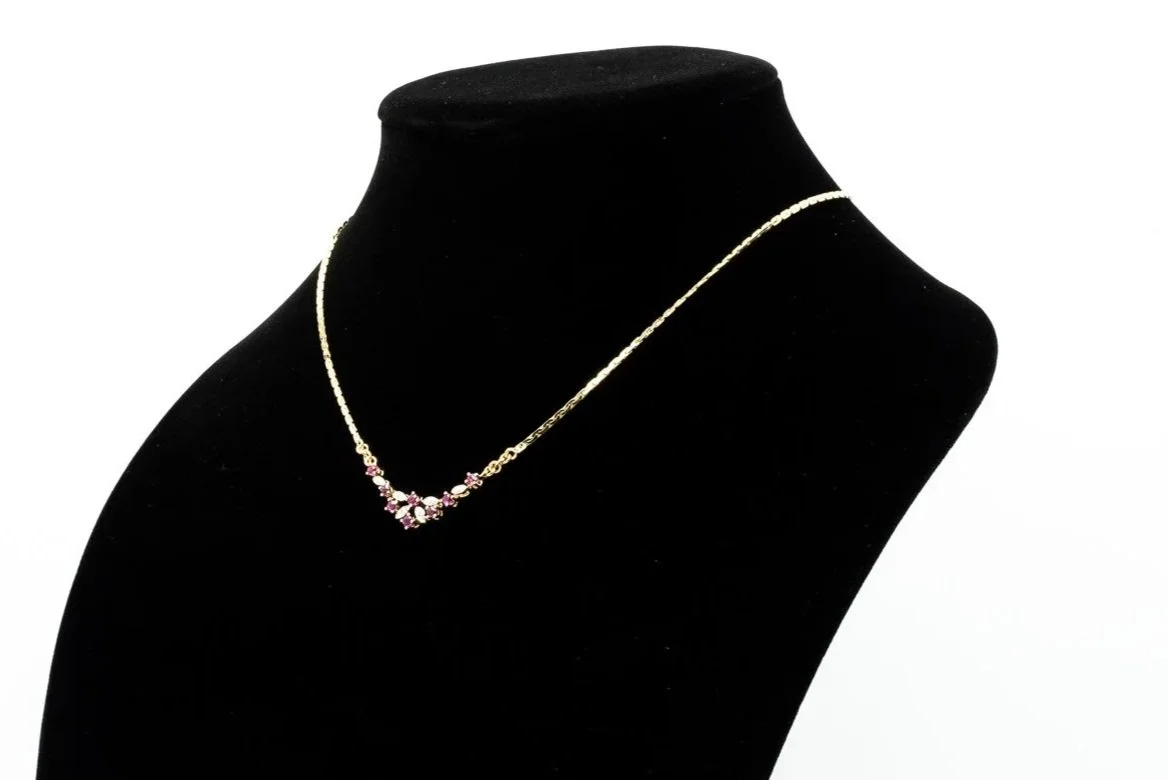 (S)Yellow Gold Diamond Ruby Necklace