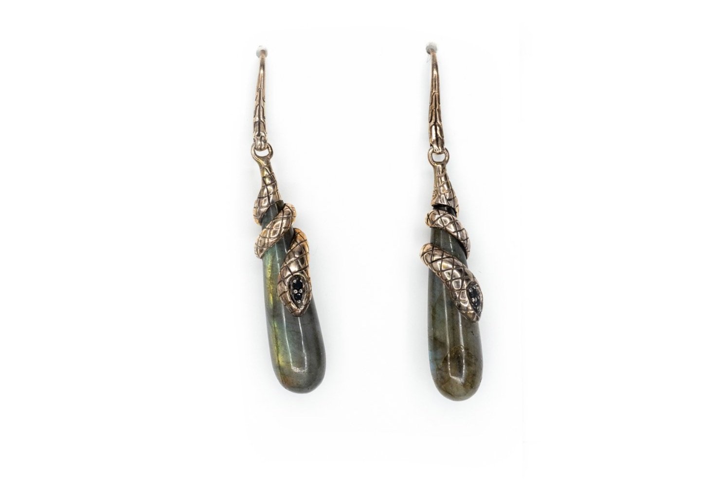 (T)Sterling Silver Sapphire Labradorite Beads John Hardy Drop Dangle Shepherd Hook Earrings