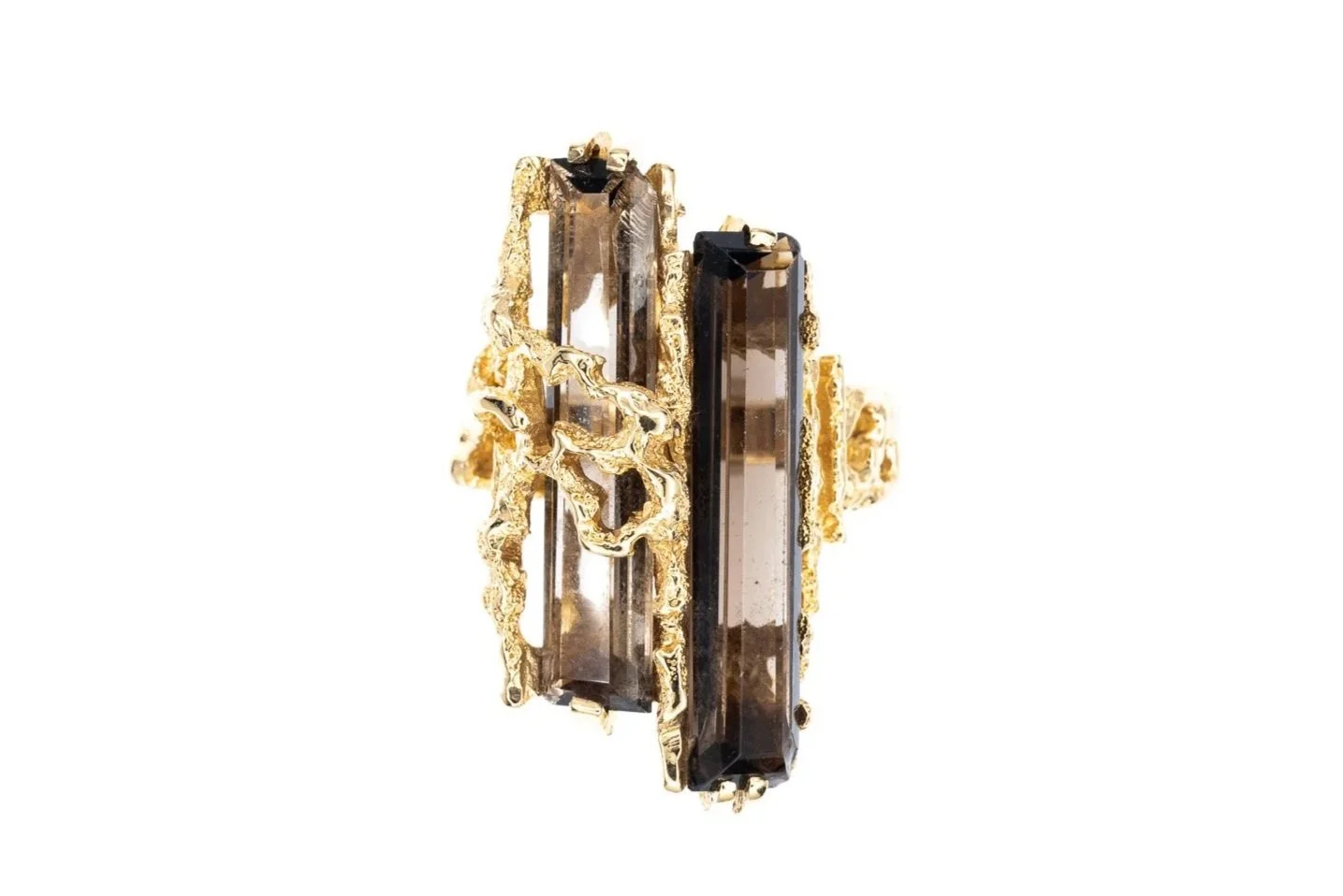(T)Yellow Gold Smoky Quartz Organic Gemstone Ring