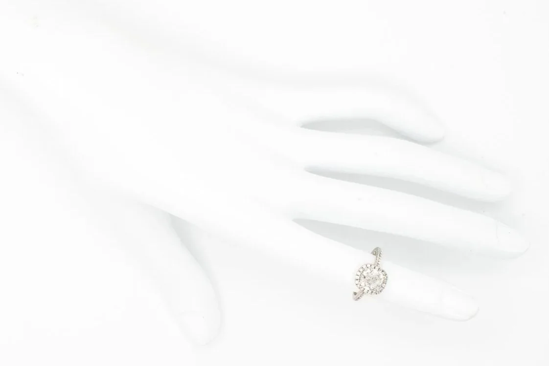 (H)White Gold Cushion Modified Brilliant Cut Canadian Diamond Halo Style Engagement Ring