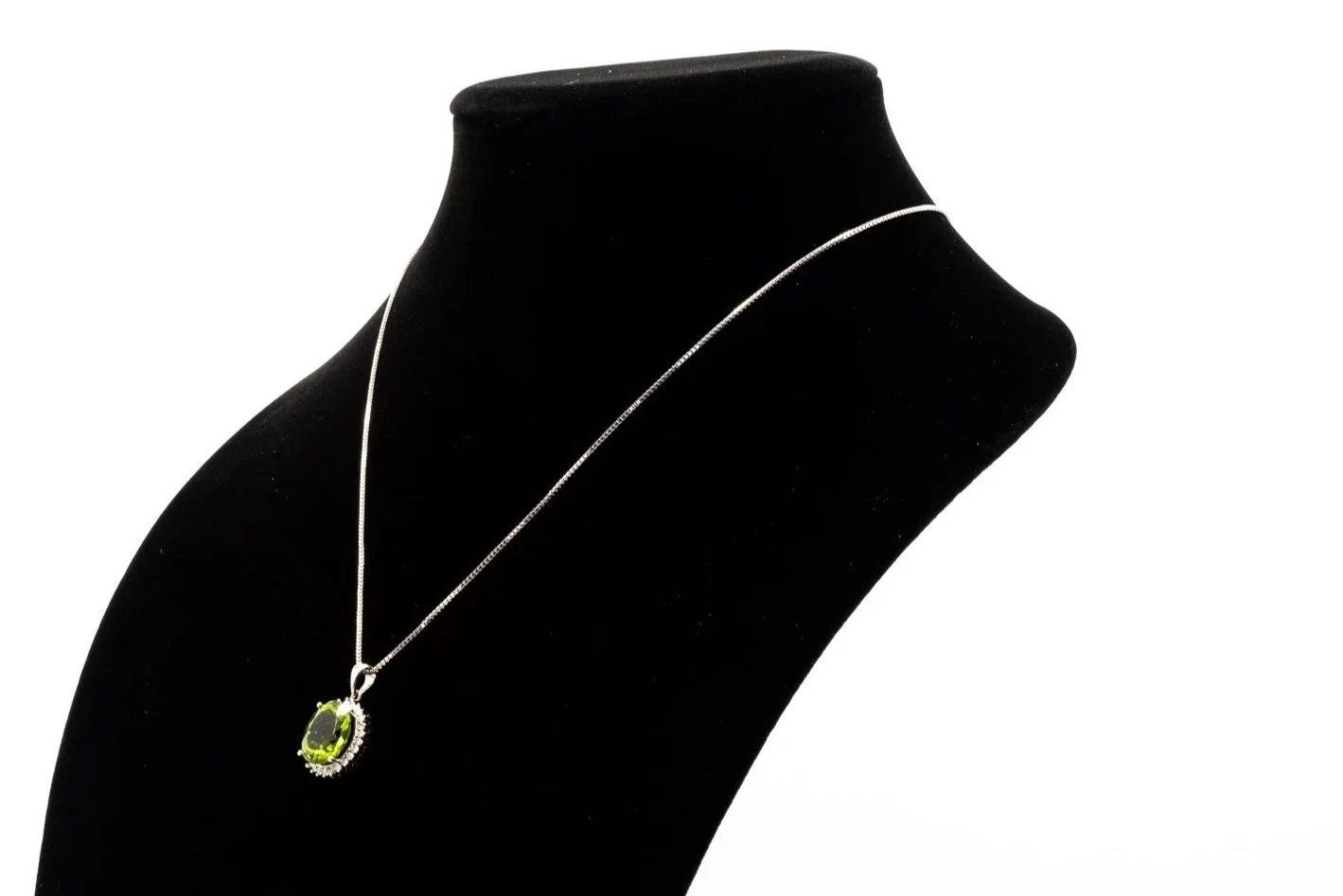 (S)White Gold Diamond Peridot Drop Dangle Cluster Pendant