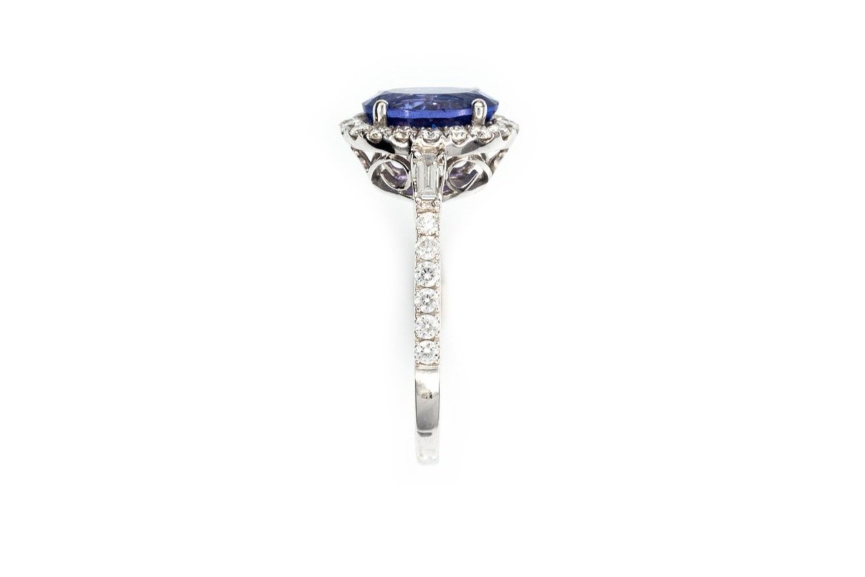(S)White Gold Diamond Tanzanite Gemstone Ring