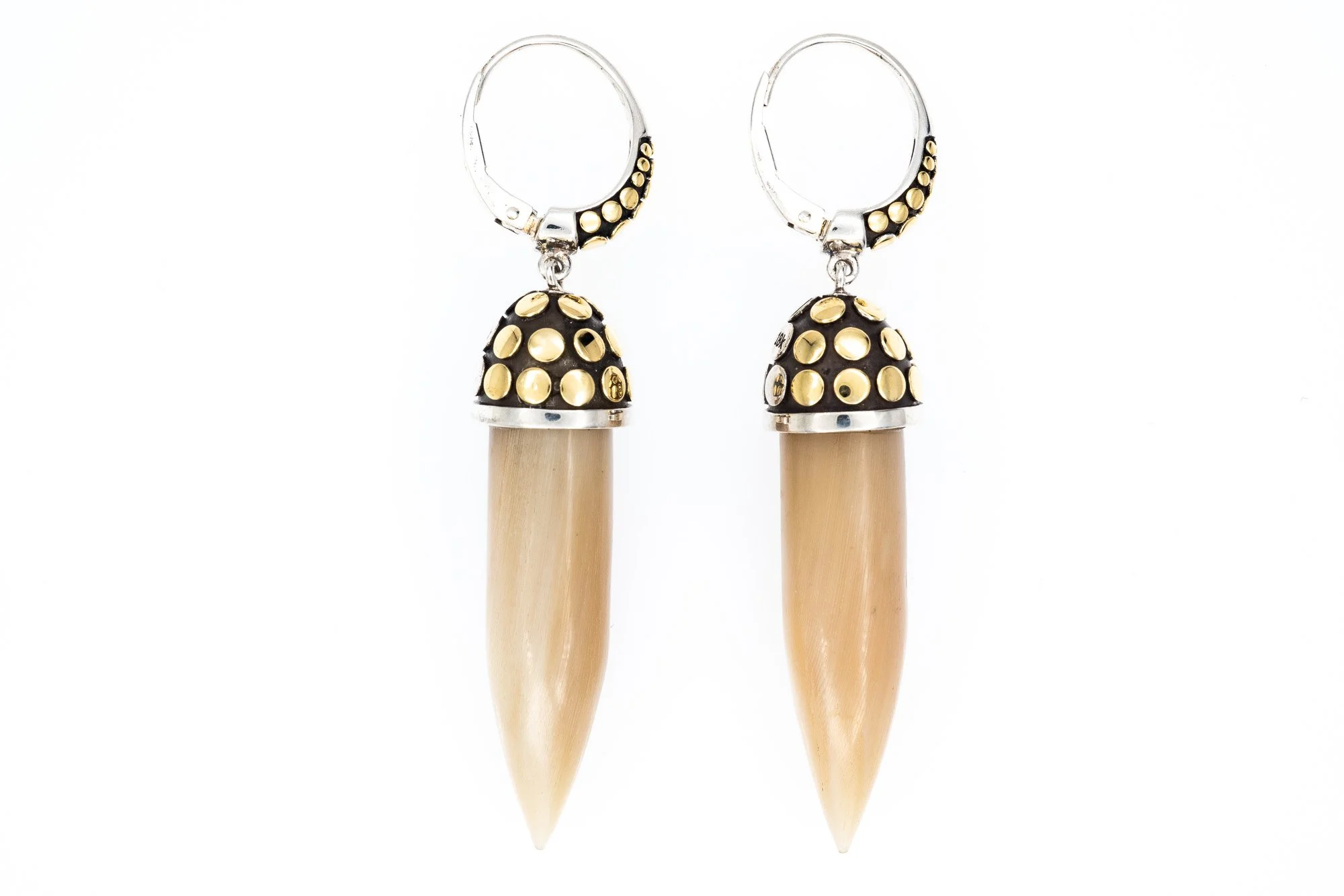 (T)Sterling Silver Yellow Gold Buffalo Horn Drop Dangle Lever Back John Hardy Designer Earrings